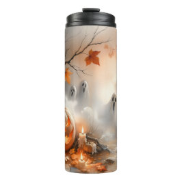 Halloween-Szene mit Kürbis und Geistern Thermosbecher