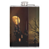 Halloween-Szene mit mystischem Schloss Flachmann (Rückseite)