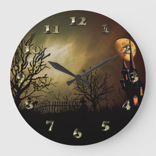 Halloween-Szene mit mystischem Schloss Große Wanduhr (Vorderseite)