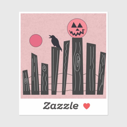 Halloween-Szene mit Zaun, Krähe, Vollmond & Pum Aufkleber (Blatt)