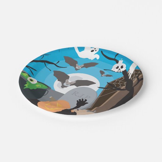 Halloween Szene Pappteller (Schrägansicht)