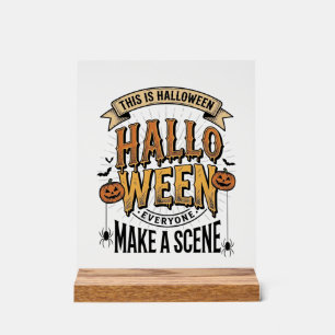 Halloween-Szene-Shirt Vintage Gravur Kürbis De Acrylschild