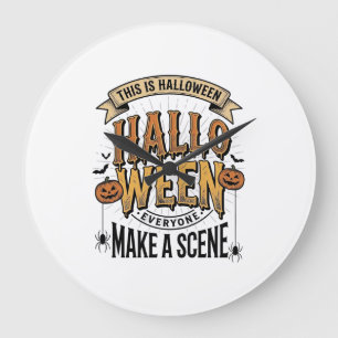 Halloween-Szene-Shirt Vintage Gravur Kürbis De Große Wanduhr