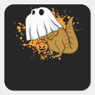 Halloween T Rex Dinosaur Ghost Trick oder Treat Quadratischer Aufkleber