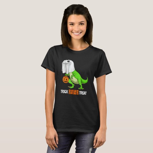 Halloween T Rex Dinosaur Ghost Trick Rawr Leckerei T-Shirt (Vorne ganz)