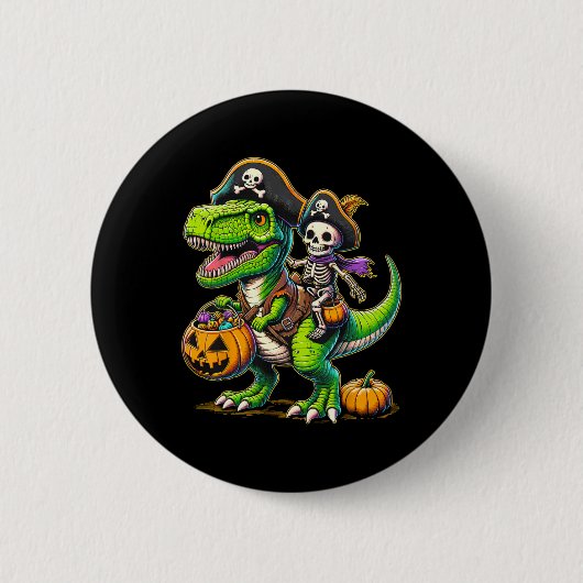 Halloween T Rex Dinosaur Pirate Boys Trick T Button (Vorderseite)