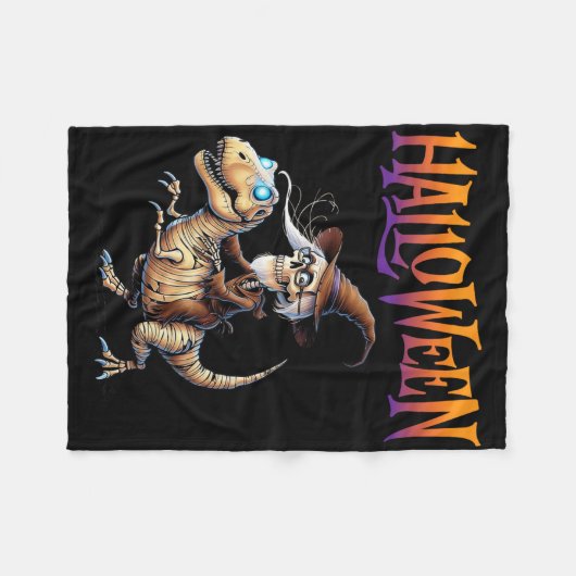 Halloween T-rex Skeleton Ride Fleecedecke (Vorderseite (Horizontal))