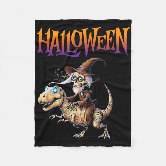 Halloween T-rex Skeleton Ride Fleecedecke (Vorderseite)