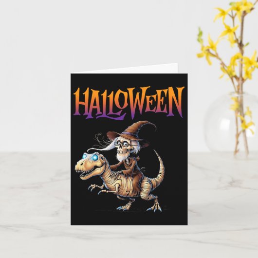 Halloween T-rex Skeleton Ride Karte (Gelbe Blume)
