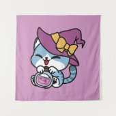 Halloween Tabby Cat - Hexenhut & Potion Art Wandteppich (Vorderseite)