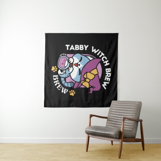 Halloween Tabby Cat - Hexenhut & Potion Art Wandteppich (Beispiel (Horizontal))