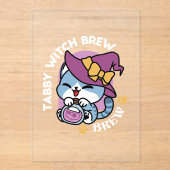 Halloween Tabby Cat – Witch Hat & Potion Art Acryleinladungen (Vorderseite)