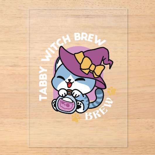 Halloween Tabby Cat – Witch Hat & Potion Art Acryleinladungen (Vorderseite)