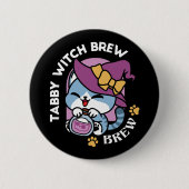 Halloween Tabby Cat – Witch Hat & Potion Art Button (Vorderseite)