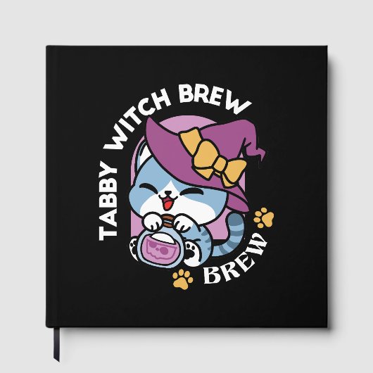Halloween Tabby Cat – Witch Hat & Potion Art Gästebuch (Vorderseite)