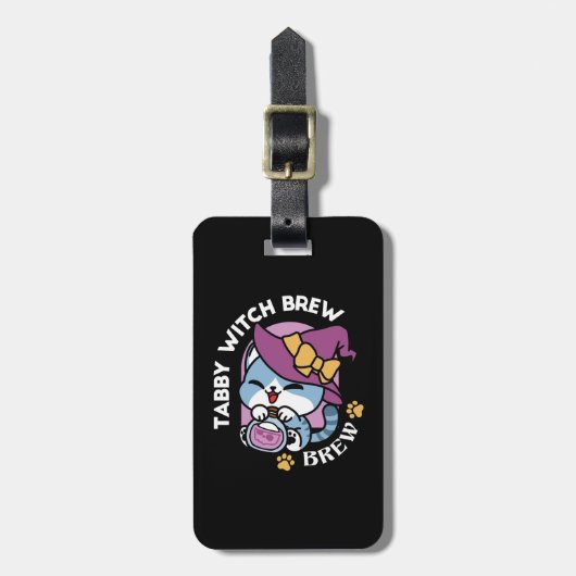 Halloween Tabby Cat – Witch Hat & Potion Art Gepäckanhänger (Vorderseite vertikal)