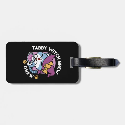 Halloween Tabby Cat – Witch Hat & Potion Art Gepäckanhänger (Rückseite horizontal)