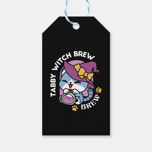 Halloween Tabby Cat – Witch Hat & Potion Art Geschenkanhänger (Vorderseite)