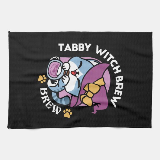 Halloween Tabby Cat – Witch Hat & Potion Art Geschirrtuch (Horizontal)