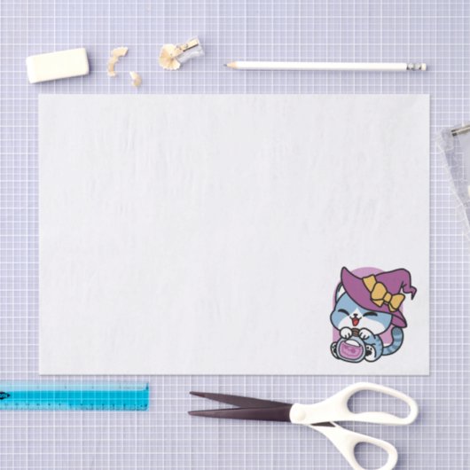 Halloween Tabby Cat – Witch Hat & Potion Art Seidenpapier (Handwerk)