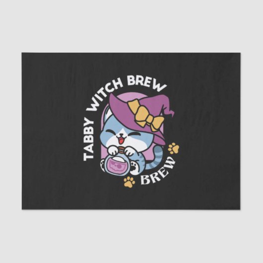 Halloween Tabby Cat – Witch Hat & Potion Art Seidenpapier (Vorderseite)