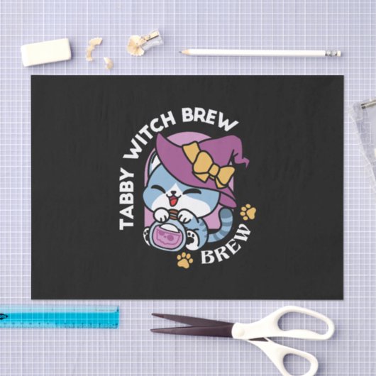 Halloween Tabby Cat – Witch Hat & Potion Art Seidenpapier (Handwerk)