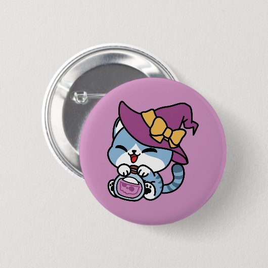 Halloween-Tabby-Katze – Hexenhut und Zaubertrank-K Button (Vorne & Hinten)