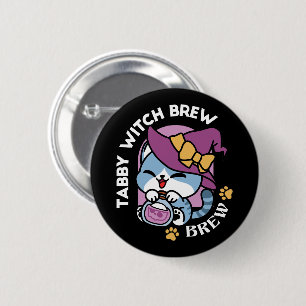 Halloween-Tabby-Katze – Hexenhut und Zaubertrank-K Button