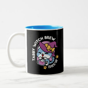 Halloween-Tabby-Katze – Hexenhut & Zaubertrank-Kun Zweifarbige Tasse