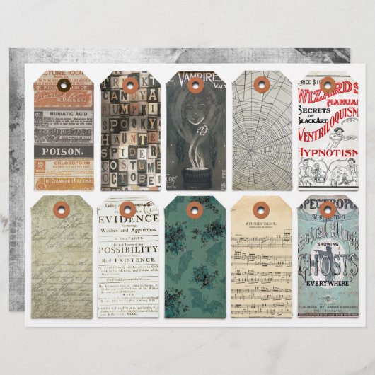 Halloween Tags Clipart Sheet Dark Academia (Vorne/Hinten)