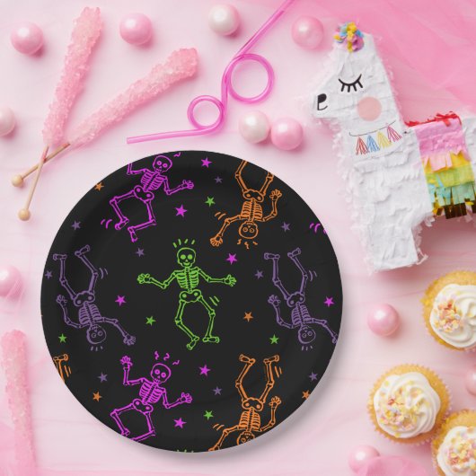Halloween-Tanzskelette Pappteller (Party)