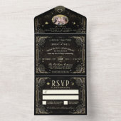 Halloween Tarot Black & Gold Foto All In One Einladung (Innen Boden)