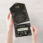 Halloween Tarot Black & Gold Wedding MENU All In One Einladung (Abreißen)