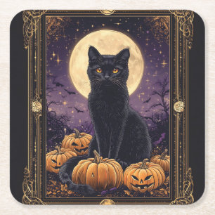 Halloween-Tarot-Karte mit schwarzer Katze Rechteckiger Pappuntersetzer