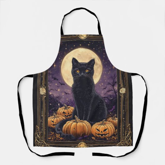 Halloween-Tarot-Karte mit schwarzer Katze Schürze (Vorderseite)