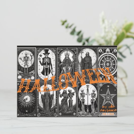 Halloween Tarot Orange Cosplay Spooktacular Party Einladung (Stehend Vorderseite)