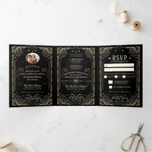 Halloween Tarot Wedding - MENU "Zusammen mit" Dreifach Gefaltete Einladung