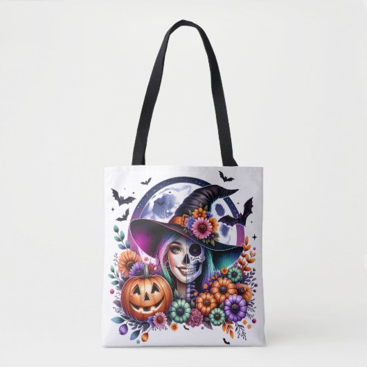 Halloween-Tasche mit Hexe und Skelett Tasche (Vorderseite)
