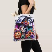 Halloween-Tasche mit Hexe und Skelett Tasche (Von Nahem)