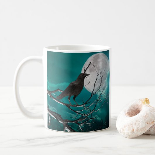 Halloween-Tasse, Der Raven in Grün Kaffeetasse (Mit Donut)