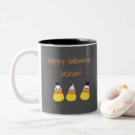 Halloween-Tasse mit Candy Corn Graphics Zweifarbige Tasse (Mit Donut)