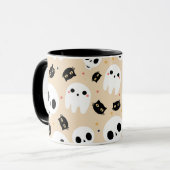 Halloween-Tasse mit Schädel-Geist und Katze Tasse (Vorderseite Links)