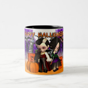 Halloween-Tasse mit zwei Vampirekindern Zweifarbige Tasse