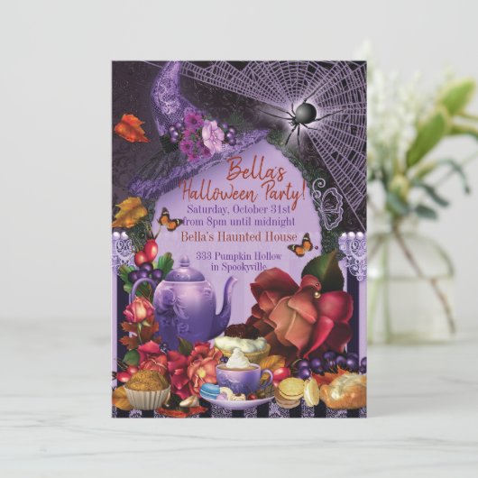 HALLOWEEN TEA-PARTY EINLADUNG (Stehend Vorderseite)