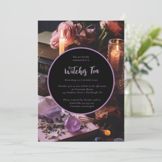 Halloween Tea-Party Einladung zwitschern (Stehend Vorderseite)