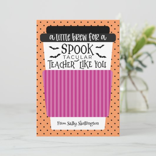 Halloween Teacher Coffee Geschenkkartenhalter Einladung (Stehend Vorderseite)
