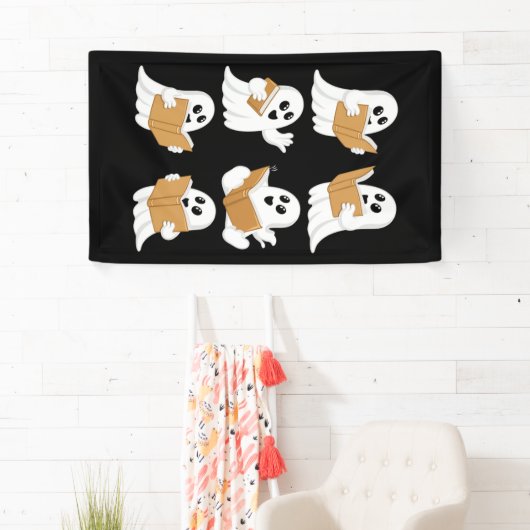 Halloween Teacher Ghost Reading Books Librarian Banner (Insitu)