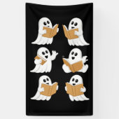 Halloween Teacher Ghost Reading Books Librarian Banner (Vertikal)