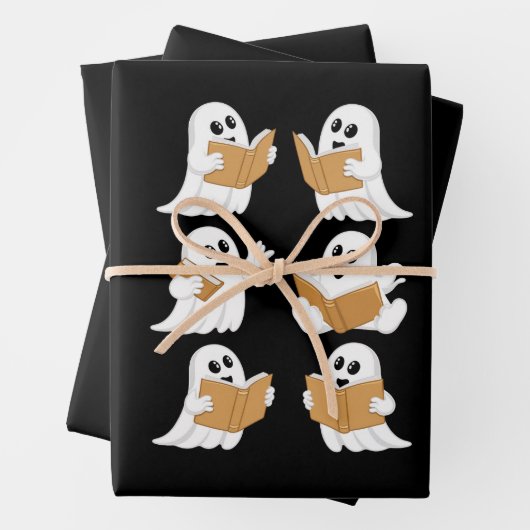 Halloween Teacher Ghost Reading Books Librarian Geschenkpapier Set (Beispiel)