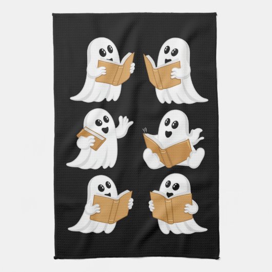 Halloween Teacher Ghost Reading Books Librarian Geschirrtuch (Vertikal)